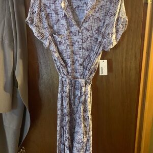 Sonoma Purple and White Button-Up Midi Dress